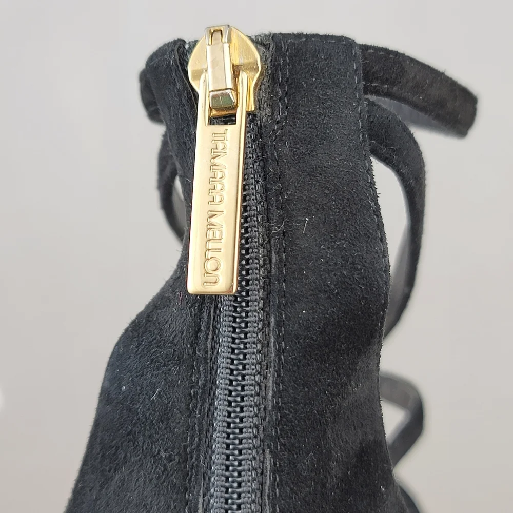 Tamara Mellon Black Suede Love Strappy Stiletto High Heel Sandals EU 37.5 US7